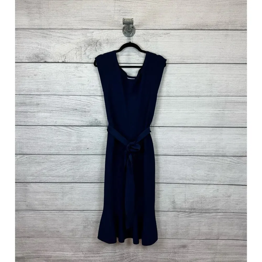 Eva Mendes Women's Blue Knit Stretch Ruffle Dress Size Medium